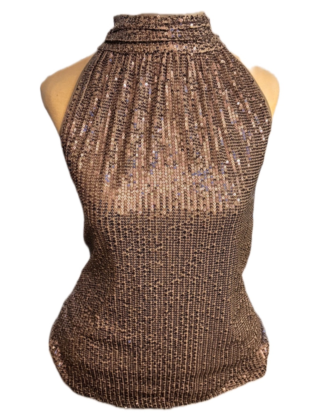 Ninety One-Shoulder Rose Gold Sequin Halter Top